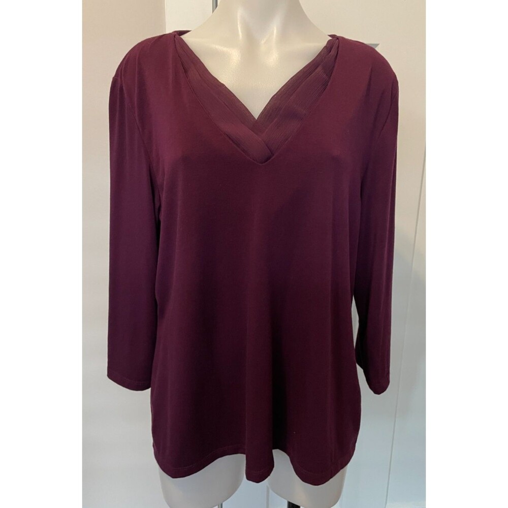 COLDWATER CREEK Womens Knit TOP 3/4 Sleeve PURPLE V-Neck Size XL